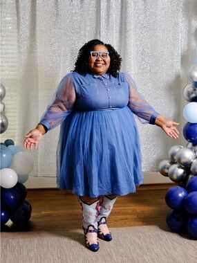 Navy Blue Tulle Layered Dress